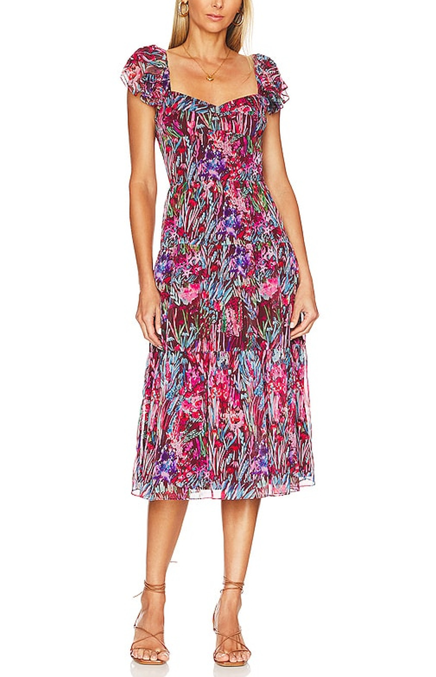 Amanda Uprichard Vibrant Burgundy Floral Francia Dress Size M